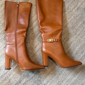 Chic Tan Leather Heeled Boots